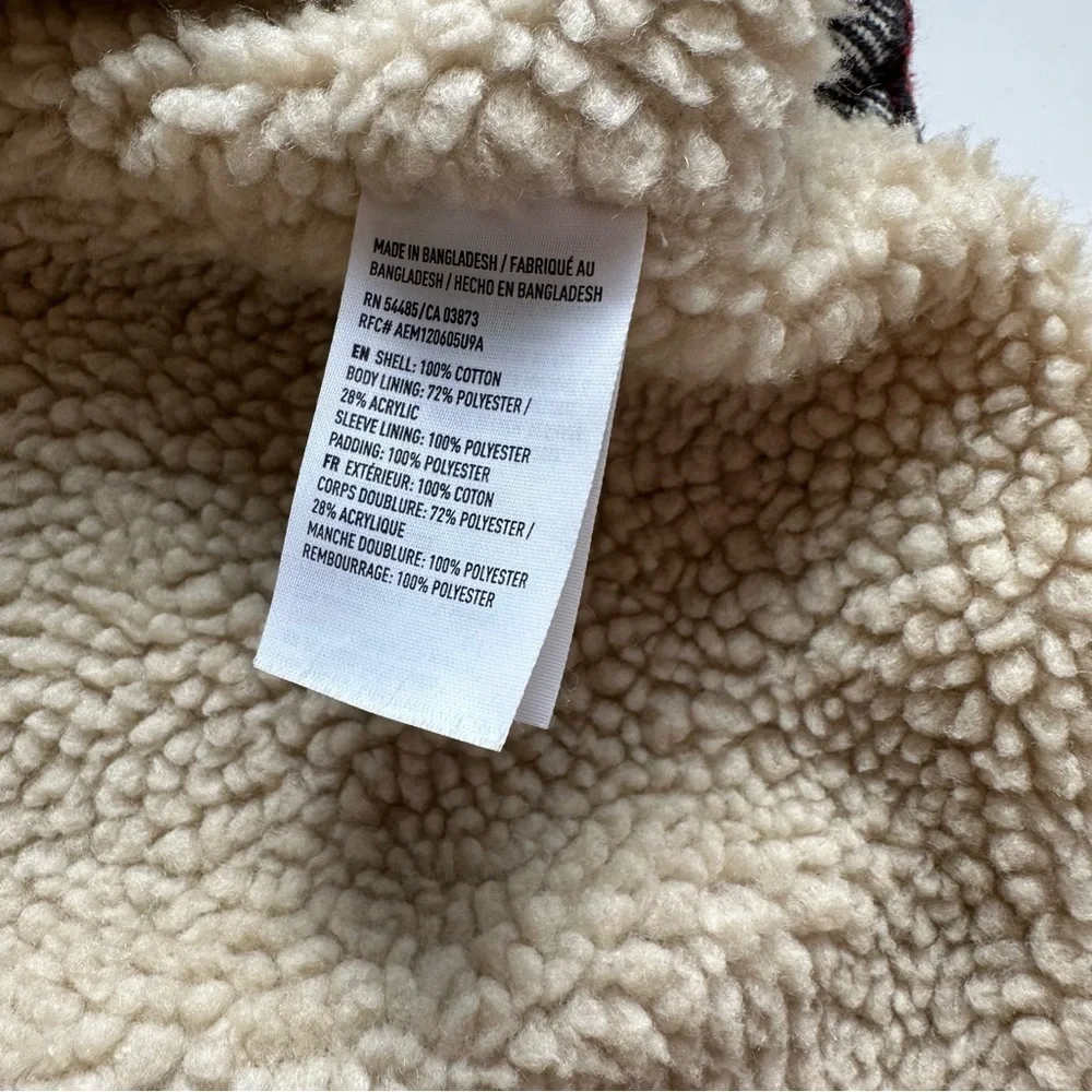 American Eagle Men’s Sherpa Shacket Red Orange Black Gray Striped Size M EUC